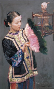 Chinese Painting - Girl Lifting Cage Chinese Chen Yifei